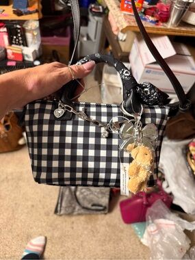 Madden Girl Black & White Gingham Mini Satchel with Charm